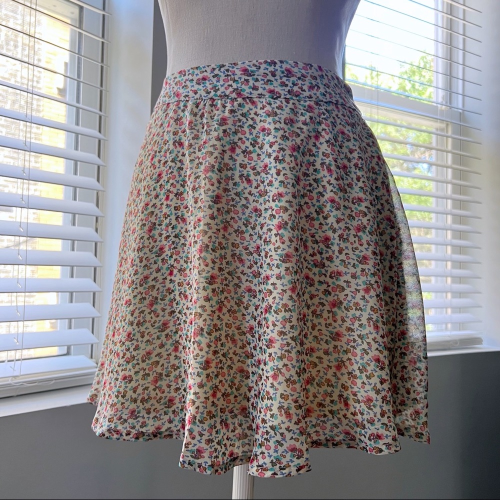 Cream & Pink Floral Mini Skirt